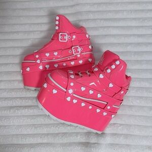 YRU Qozmo Bondage Hot Pink Patent Platform Shoes